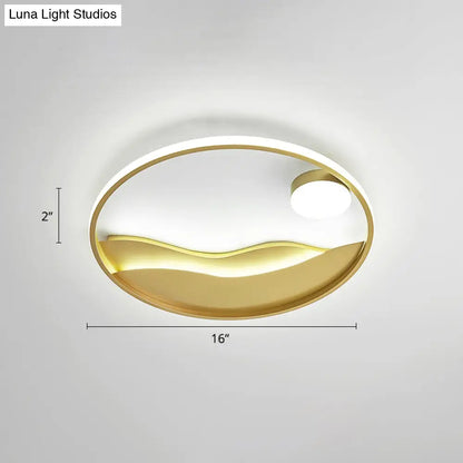 DecorBites™ DecorBites™ Artistic Bedroom Ambiance: Sunrise and Sea LED Flush Mount Ceiling Light with a Metal Halo Ring