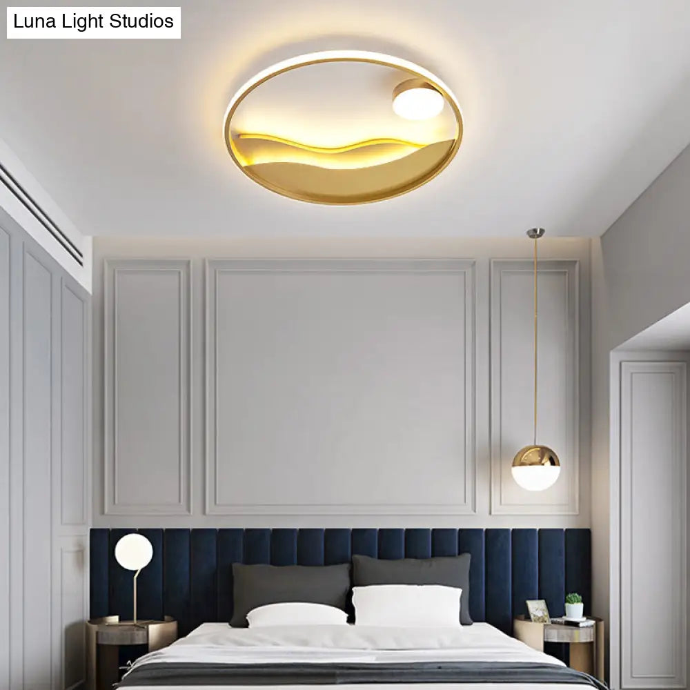 DecorBites™ DecorBites™ Artistic Bedroom Ambiance: Sunrise and Sea LED Flush Mount Ceiling Light with a Metal Halo Ring