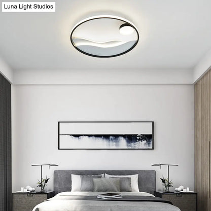 DecorBites™ DecorBites™ Artistic Bedroom Ambiance: Sunrise and Sea LED Flush Mount Ceiling Light with a Metal Halo Ring