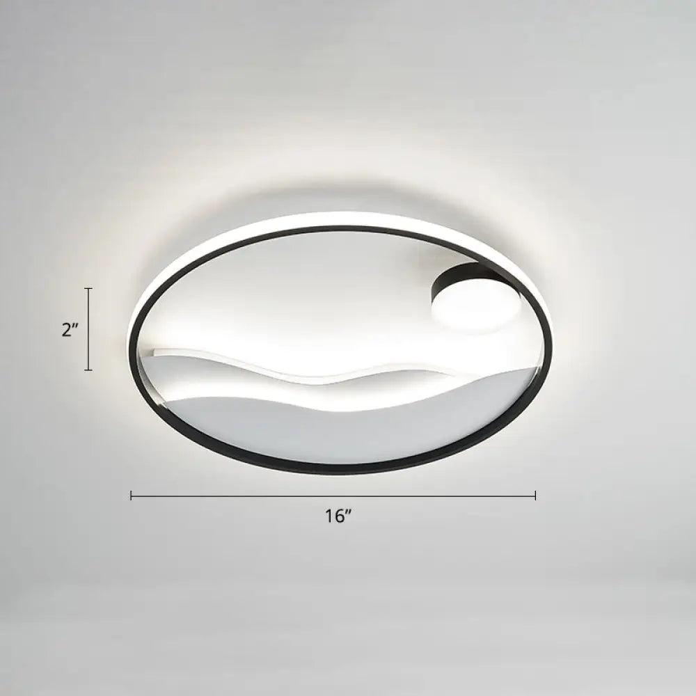 DecorBites™ DecorBites™ Artistic Bedroom Ambiance: Sunrise and Sea LED Flush Mount Ceiling Light with a Metal Halo Ring