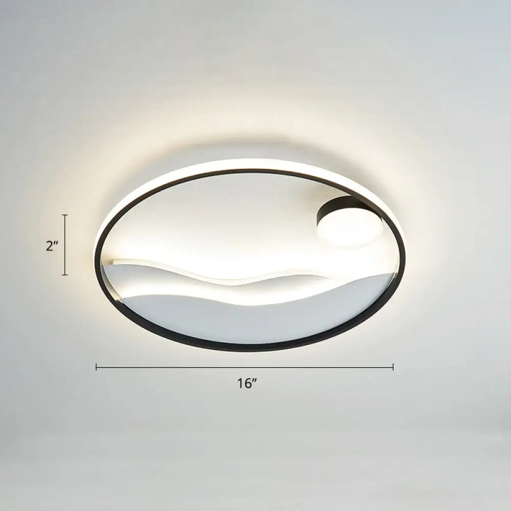 DecorBites™ DecorBites™ Artistic Bedroom Ambiance: Sunrise and Sea LED Flush Mount Ceiling Light with a Metal Halo Ring