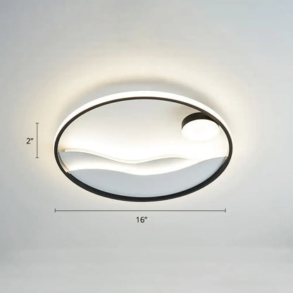 DecorBites™ DecorBites™ Artistic Bedroom Ambiance: Sunrise and Sea LED Flush Mount Ceiling Light with a Metal Halo Ring