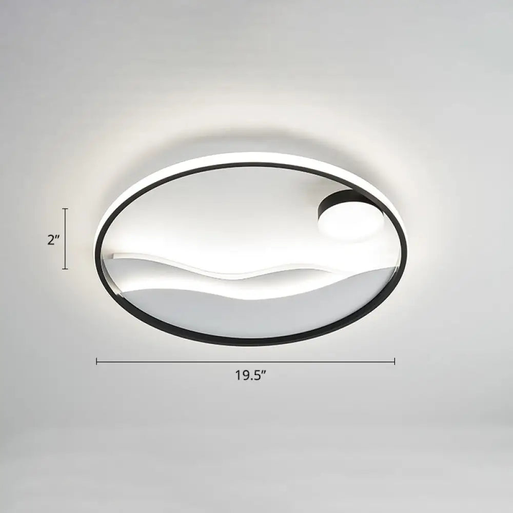 DecorBites™ DecorBites™ Artistic Bedroom Ambiance: Sunrise and Sea LED Flush Mount Ceiling Light with a Metal Halo Ring