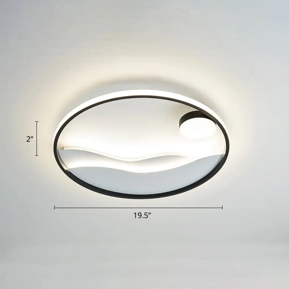 DecorBites™ DecorBites™ Artistic Bedroom Ambiance: Sunrise and Sea LED Flush Mount Ceiling Light with a Metal Halo Ring