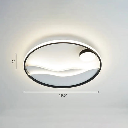 DecorBites™ DecorBites™ Artistic Bedroom Ambiance: Sunrise and Sea LED Flush Mount Ceiling Light with a Metal Halo Ring