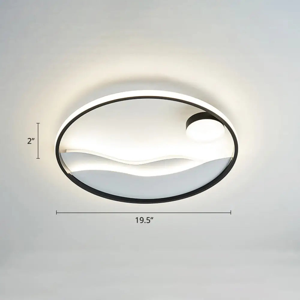 DecorBites™ DecorBites™ Artistic Bedroom Ambiance: Sunrise and Sea LED Flush Mount Ceiling Light with a Metal Halo Ring