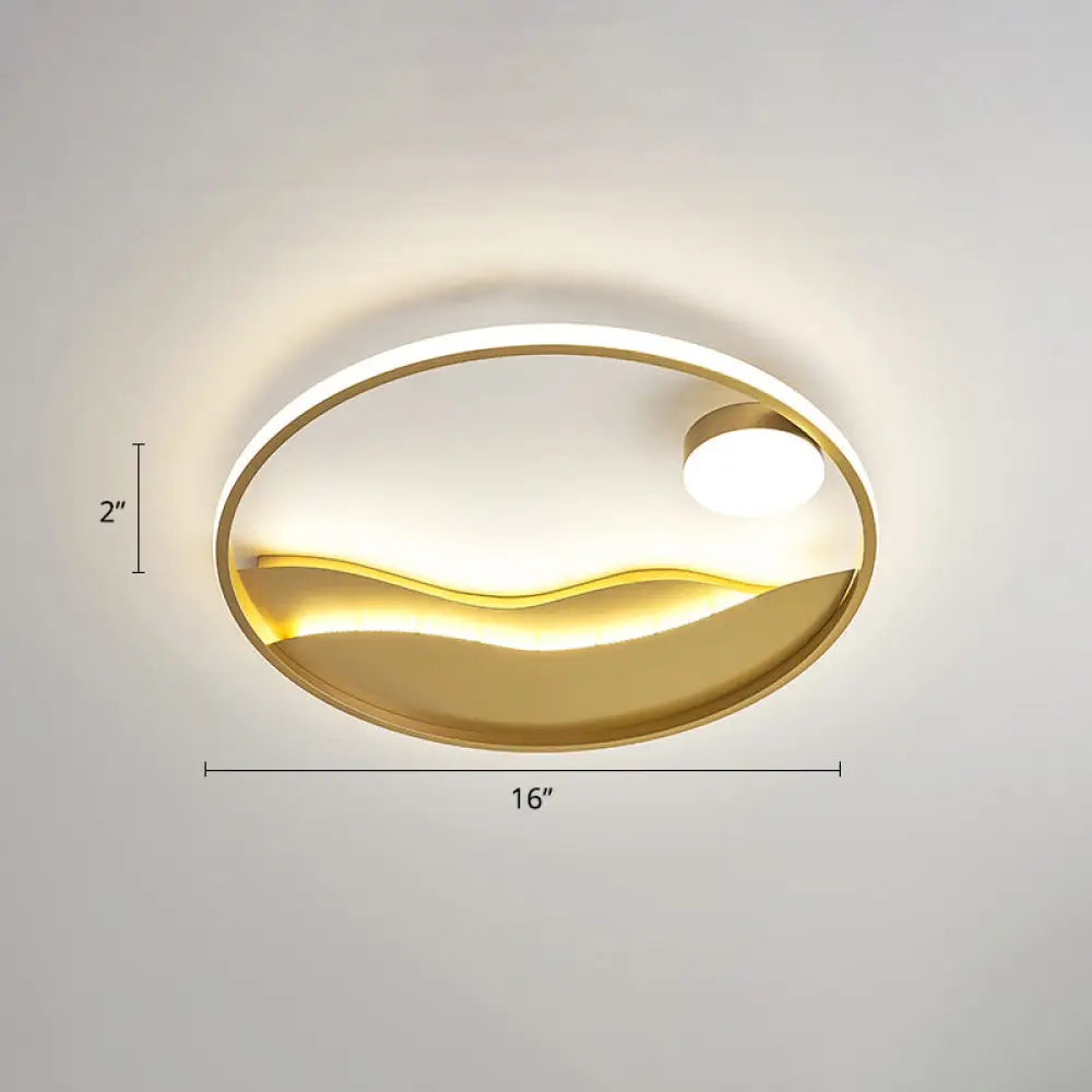 DecorBites™ DecorBites™ Artistic Bedroom Ambiance: Sunrise and Sea LED Flush Mount Ceiling Light with a Metal Halo Ring