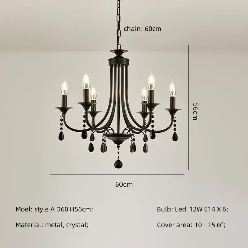 Artistic black metal crystal chandelier with six led bulbs and teardrop accents for dining room decorbites black metal lighting