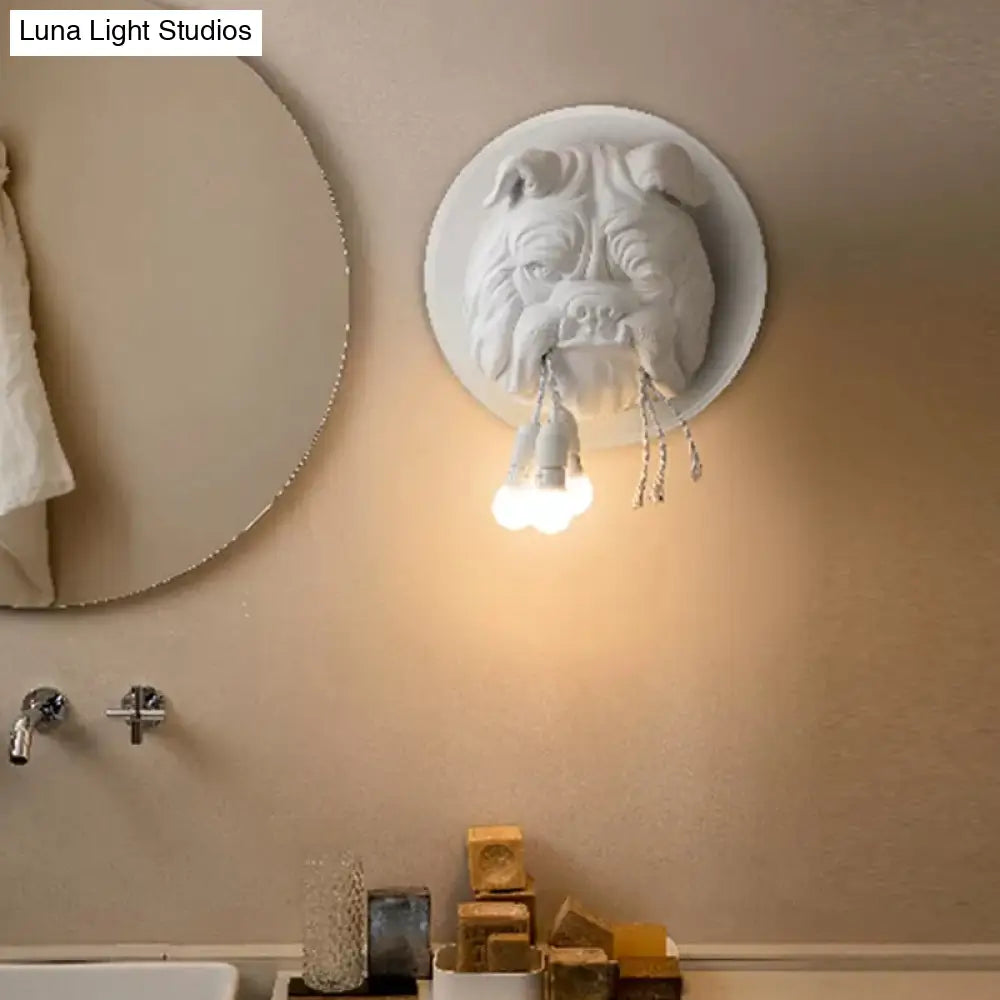 Lámpara de pared artística con forma de cabeza de bulldog - Blanco/Negro - 3 cabezas de resina - Para montaje en pared de baño