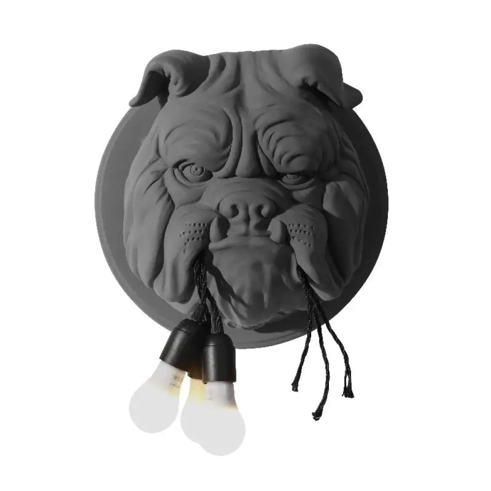 Lámpara de pared artística con forma de cabeza de bulldog - Blanco/Negro - 3 cabezas de resina - Para montaje en pared de baño