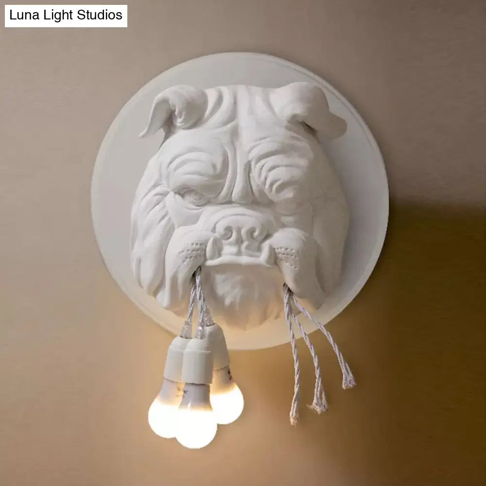 Lámpara de pared artística con forma de cabeza de bulldog - Blanco/Negro - 3 cabezas de resina - Para montaje en pared de baño