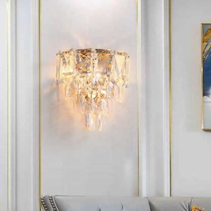 DecorBites™ Artistic Crystal Tiered Wall Lamp - Elegant Brass 3-Head Wall Light Fixture for Living Room