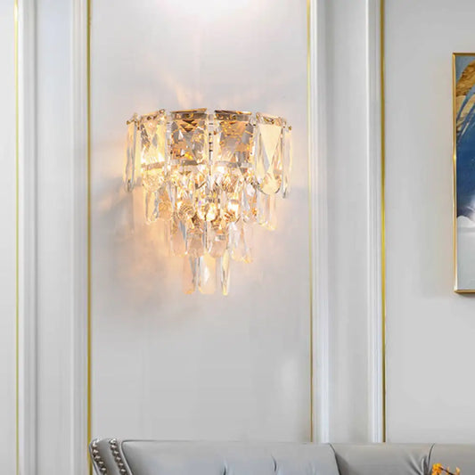 DecorBites™ Artistic Crystal Tiered Wall Lamp - Elegant Brass 3-Head Wall Light Fixture for Living Room