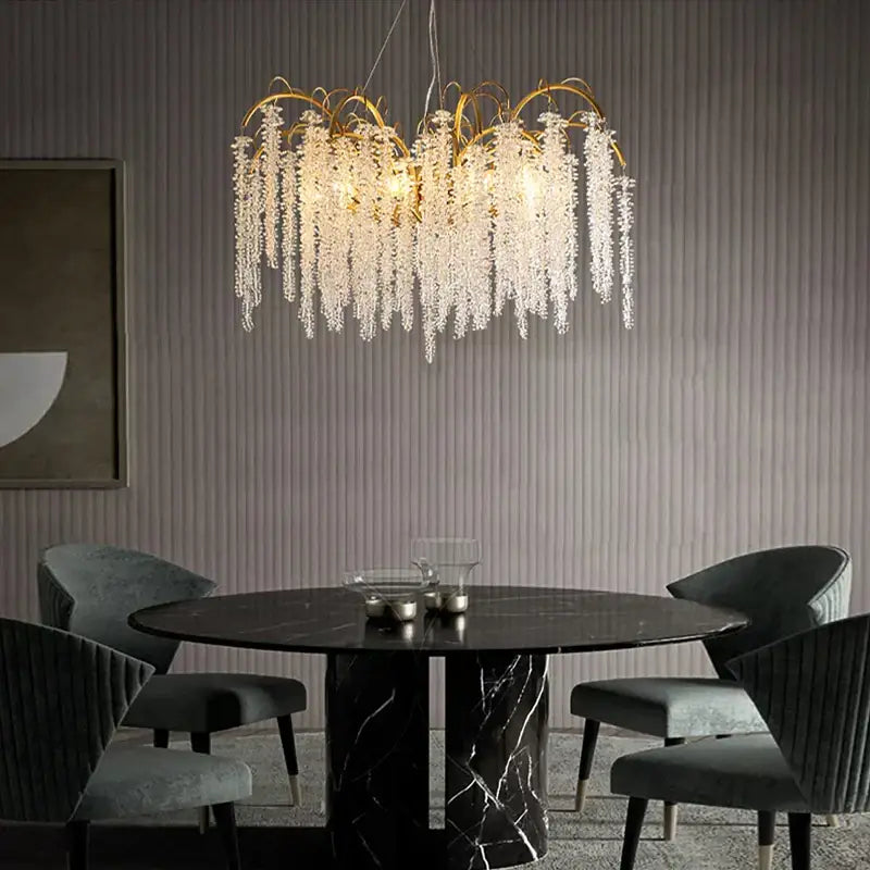 Artistic gold crystal wistaria ceiling chandelier with cascading crystal strands for elegant dining room decorbites crystal wistaria