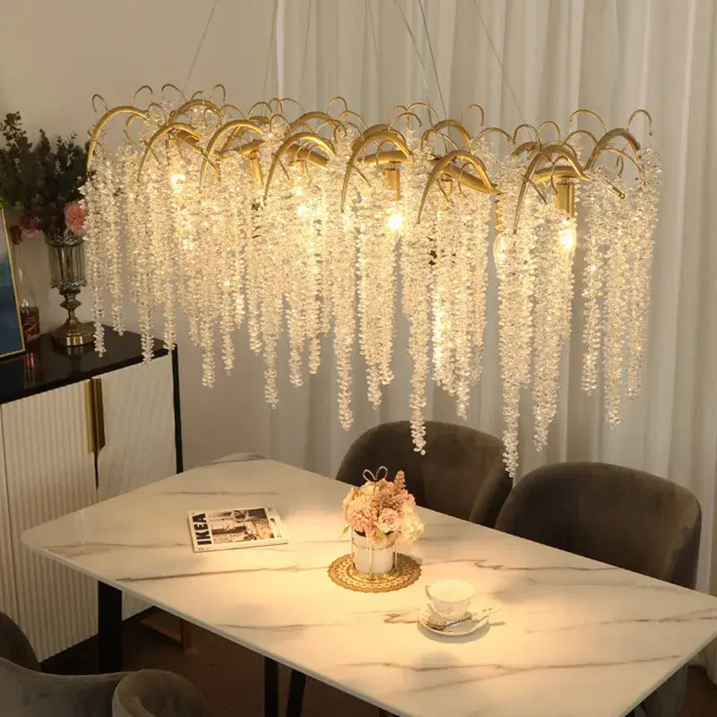 Artistic gold crystal wistaria ceiling chandelier with cascading crystal droplets for elegant dining room decorbites crystal wistaria