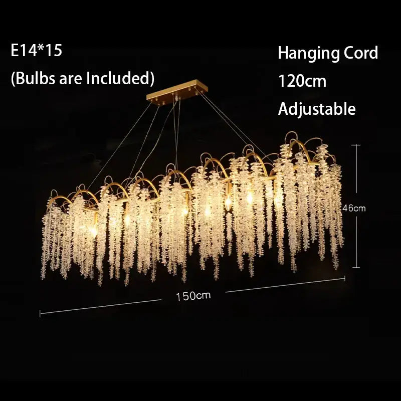 Artistic gold-toned decorbites crystal wistaria ceiling chandelier with cascading crystal droplets and adjustable 120cm cord