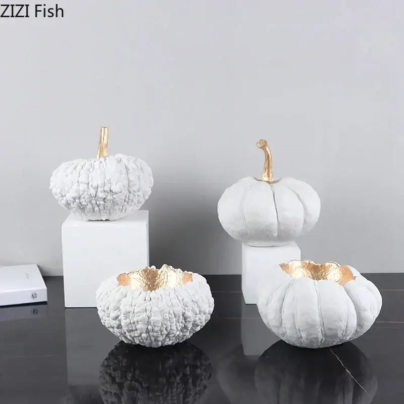 White pumpkin resin sculpture with gold pumpkin resin stem and interior decorative for living room decorbites gold pumpkin