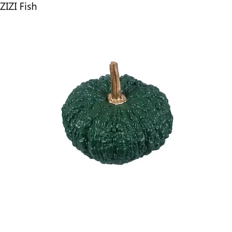 Artistic dark green pumpkin resin sculpture with gold stem for living room decorbites gold pumpkin accents