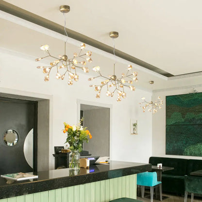 Artistic Heracleum LED Chandelier with Tan Blown Glass for Dining Room Ceiling