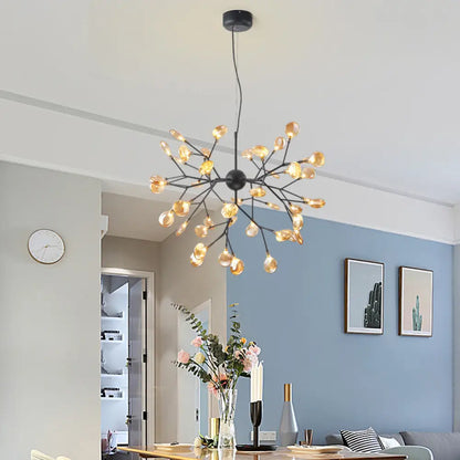 Artistic Heracleum LED Chandelier with Tan Blown Glass for Dining Room Ceiling