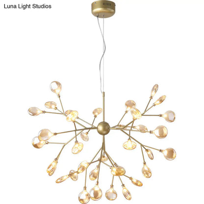 Artistic Heracleum LED Chandelier with Tan Blown Glass for Dining Room Ceiling