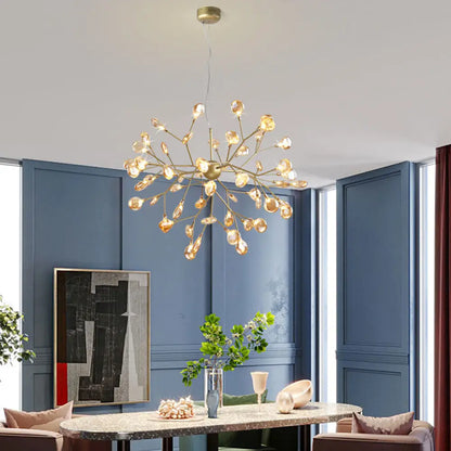 Artistic Heracleum LED Chandelier with Tan Blown Glass for Dining Room Ceiling