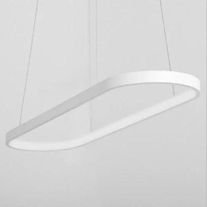 Modern white oval pendant light fixture with artistic metal dining design and sleek minimalist flow shapes by DecorBites