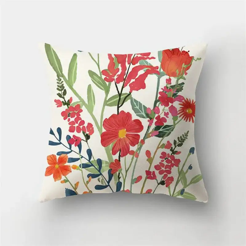 Artistic nature and animal short plush pillowcase featuring vibrant red orange and pink floral watercolor decorbites deer animal design