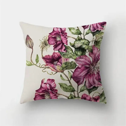 Square short plush pillow with deep purple clematis floral design on off-white decorbites deer animal short cover