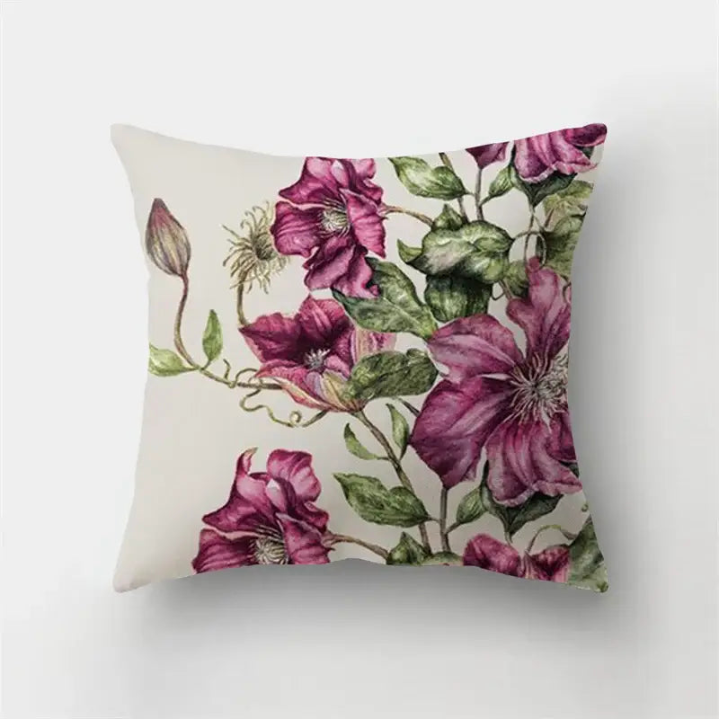 Square short plush pillow with deep purple clematis floral design on off-white decorbites deer animal short cover
