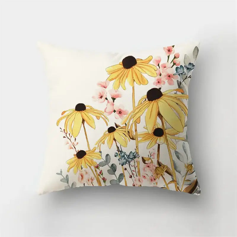 A cream-colored short plush throw pillowcase with floral design for decorbites deer animal bedroom decor