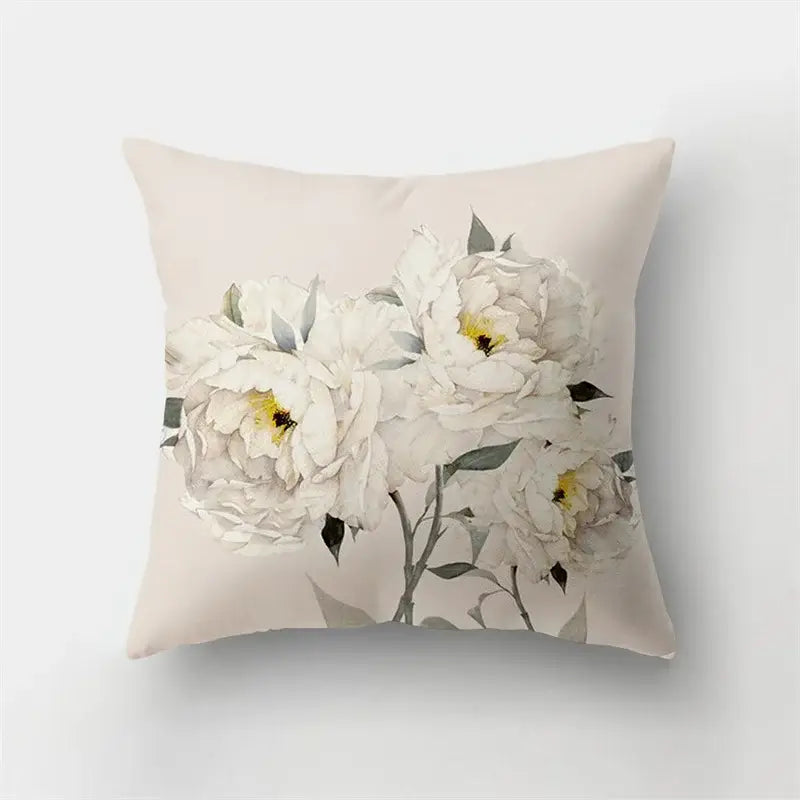 A soft blush short plush throw pillow with white peonies and muted green leaves for decorbites deer animal short bedroom decor