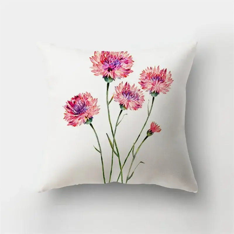 White short plush throw pillow with pink and purple cornflower decorbites deer animal design for bedroom decor