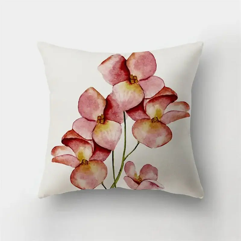 White short plush throw pillow with watercolor pink and peach flowers and green stems for decorbites deer animal decorbites deer animal short plush pillowcase bedroom decor