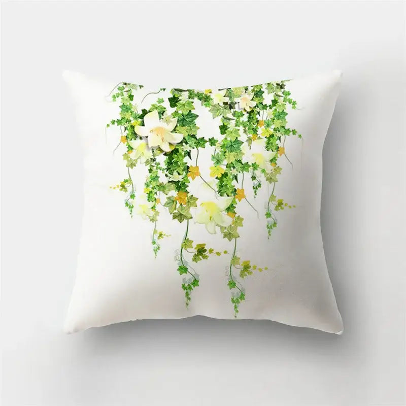 White short plush throw pillowcase with delicate green ivy white lilies and yellow blossoms for decorbites deer animal short decor