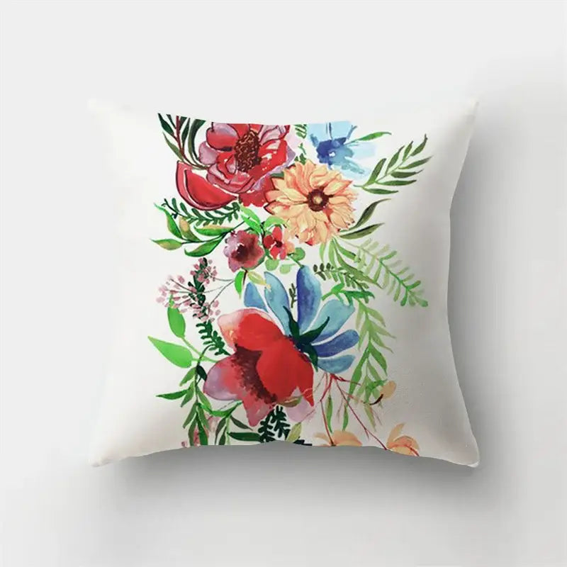 White short plush pillow with vibrant red blue and orange floral design for decorbites deer animal bedroom decor