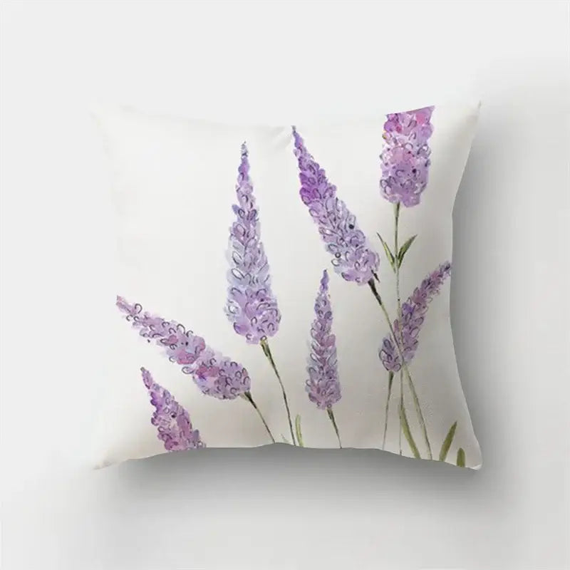 White short plush throw pillow with watercolor purple lavender sprigs and green stems for decorbites deer animal decorbites deer animal short plush pillowcase bedroom decor