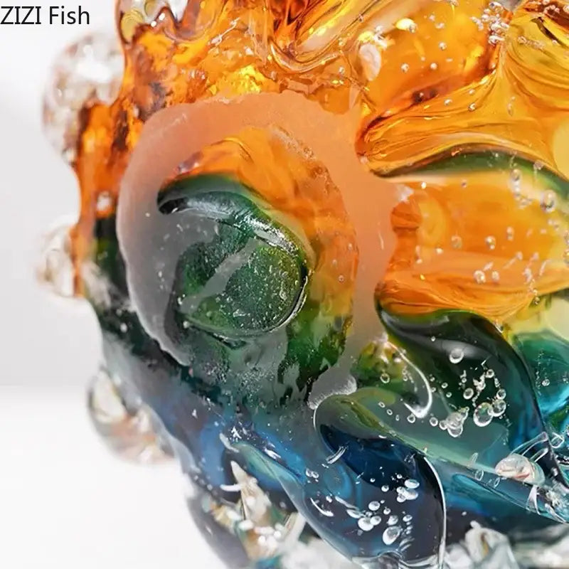 Vibrant hand-blown decorbites bubble glass fish sculpture with swirling orange green and blue hues for decorbites bubble glass vase decor