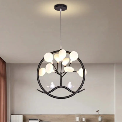 مصباح LED معلق على شكل شجرة فنية باللون الذهبي المعدني مع غطاء على شكل يراعة - ثريا غرفة الطعام