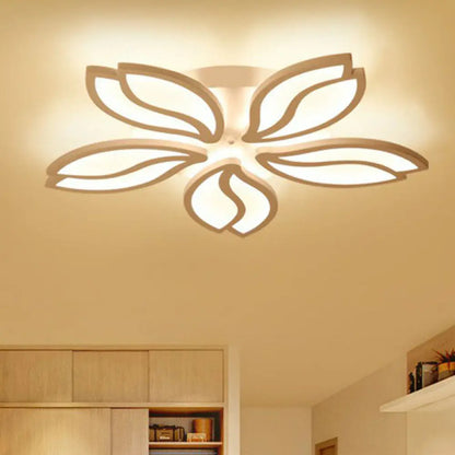 DecorBites™ DecorBites™ Artistic White LED Semi Flush Ceiling Light with Acrylic Leaf Design for Living Room
