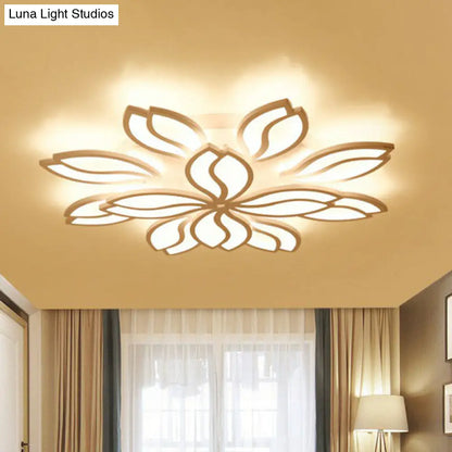 DecorBites™ DecorBites™ Artistic White LED Semi Flush Ceiling Light with Acrylic Leaf Design for Living Room