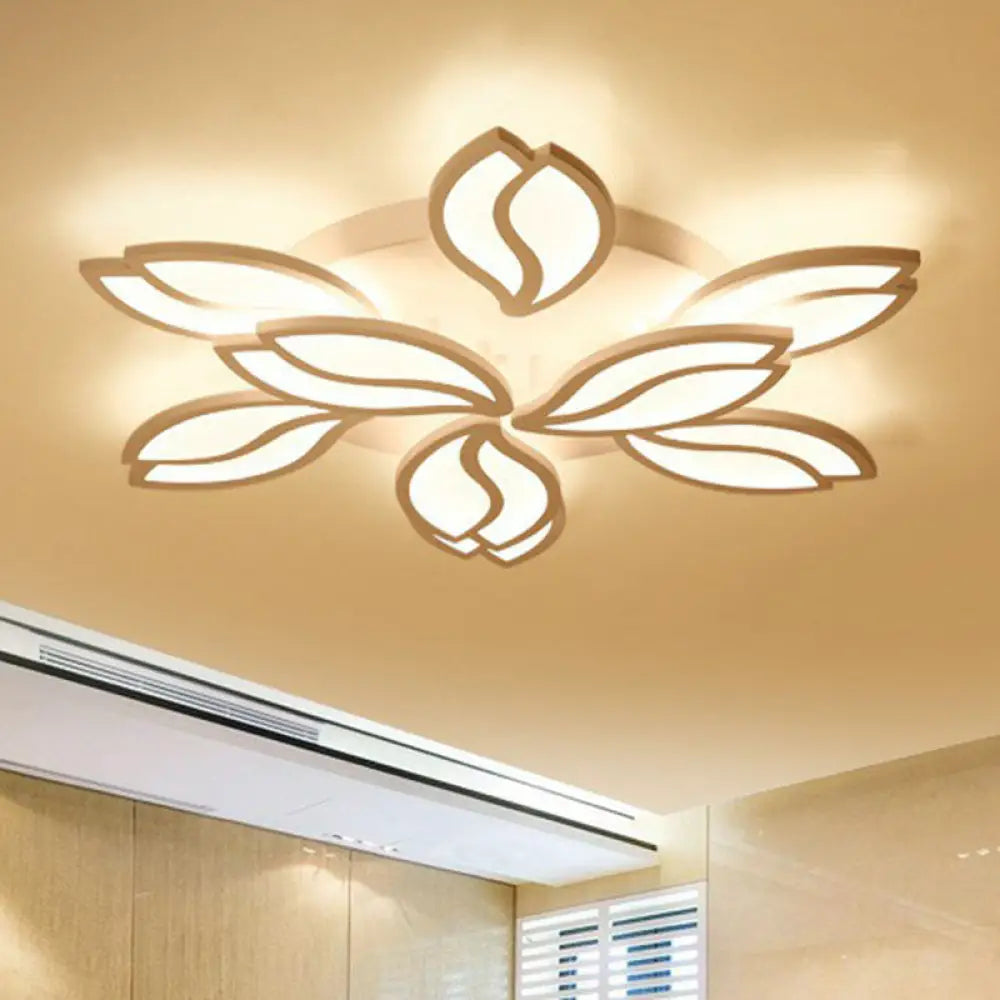 DecorBites™ DecorBites™ Artistic White LED Semi Flush Ceiling Light with Acrylic Leaf Design for Living Room