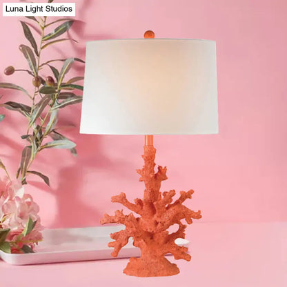 Arya - Green/Red Resin Green/Red Table Lighting Coral 1 Bulb Countryside Night Stand Lamp with Drum Fabric Shade