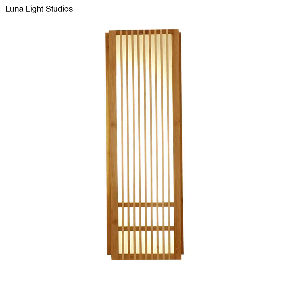 As an AI language model, I can suggest a revised product title that maintains the essential information while being more concise and SEO-friendly:

"Beige Asian Style Wooden Wall Sconce - Rectangular Single Bulb Mount for Bedroom Lighting