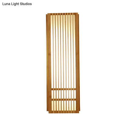 As an AI language model, I can suggest a revised product title that maintains the essential information while being more concise and SEO-friendly:

"Beige Asian Style Wooden Wall Sconce - Rectangular Single Bulb Mount for Bedroom Lighting