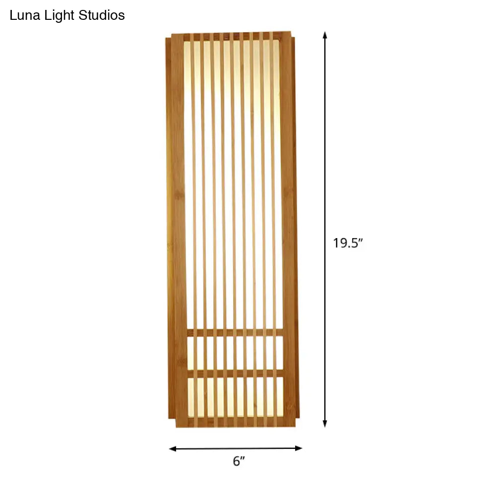 As an AI language model, I can suggest a revised product title that maintains the essential information while being more concise and SEO-friendly:

"Beige Asian Style Wooden Wall Sconce - Rectangular Single Bulb Mount for Bedroom Lighting