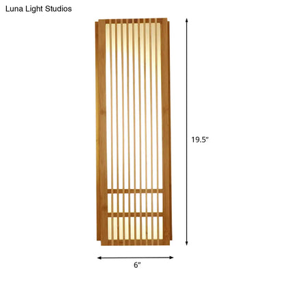 As an AI language model, I can suggest a revised product title that maintains the essential information while being more concise and SEO-friendly:

"Beige Asian Style Wooden Wall Sconce - Rectangular Single Bulb Mount for Bedroom Lighting