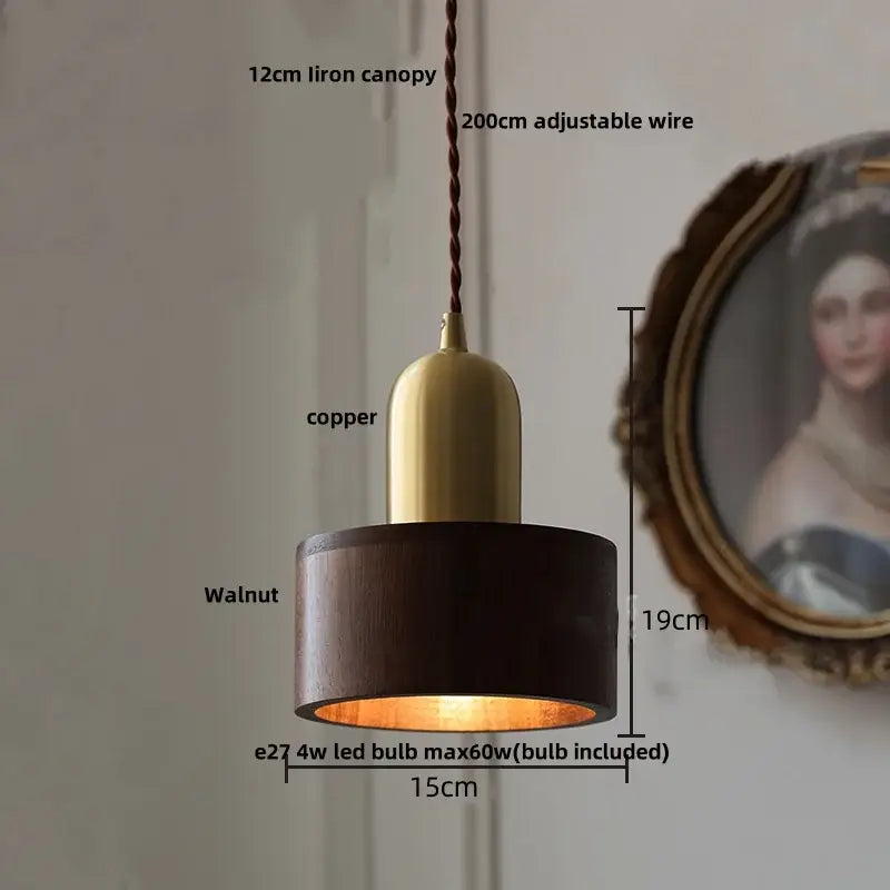 Ash wood dome pendant lamp with brass copper top dark walnut wood shade and adjustable braided wire suspension decorbites ash wood