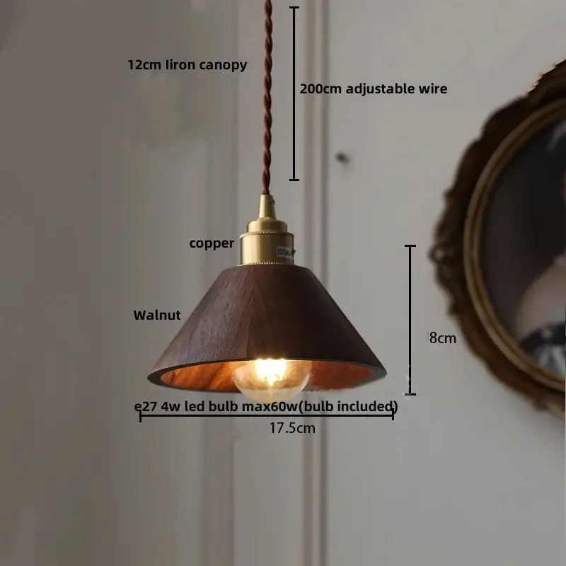 Rustic ash wood dome pendant lamp with dark walnut shade copper accents and adjustable braided wire decorbites ash wood