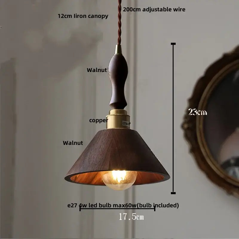 Rustic ash wood pendant lamp with dark walnut shade and brass copper fittings for kitchen decorbites ash wood lighting